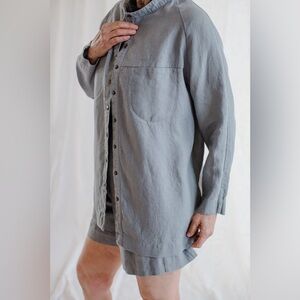 Cedar & Vine Lisa Shirt 100% Linen Light Gray Button Down Made In Canada